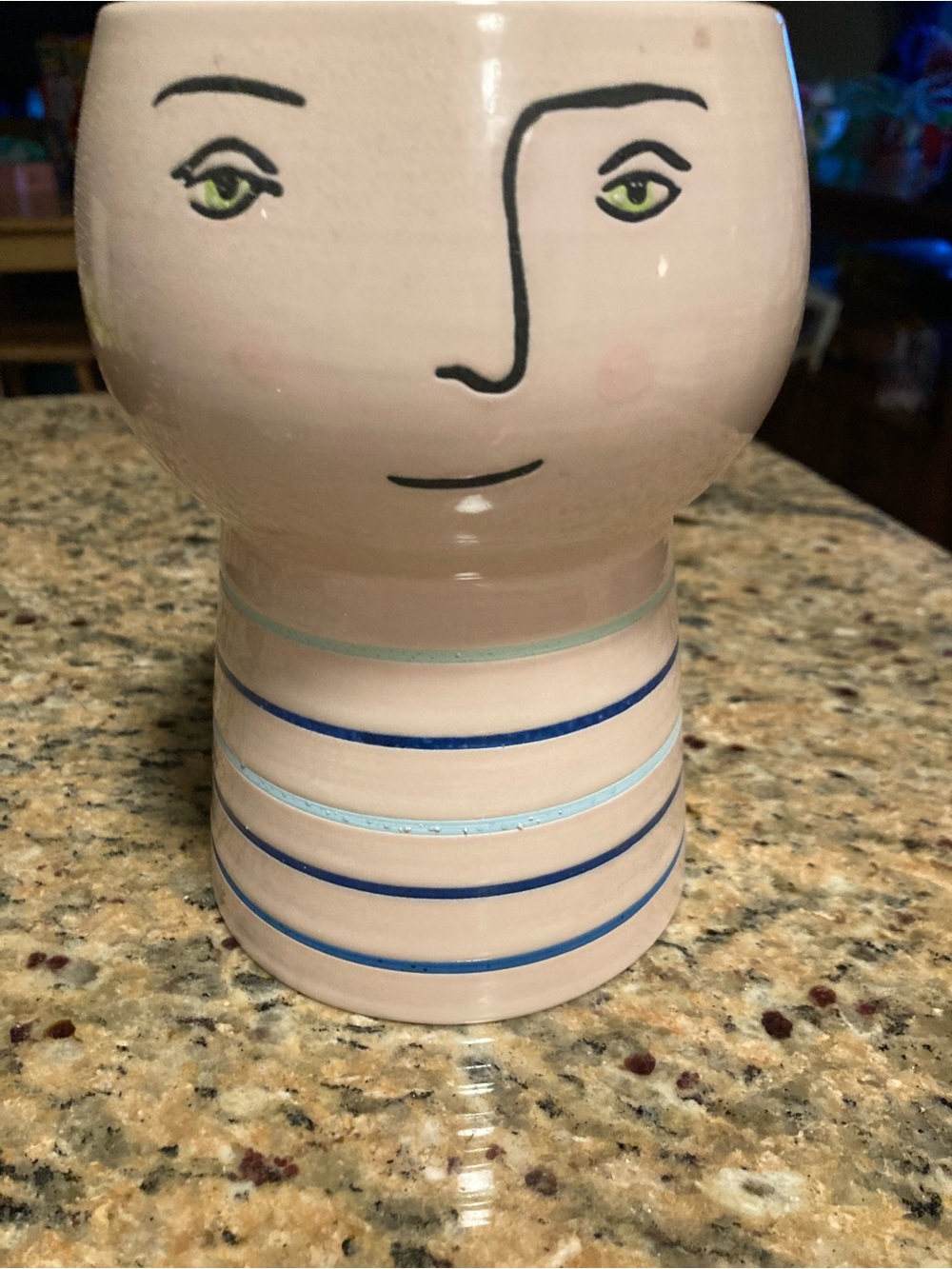 Opalhouse Pink Ceramic Face Vase with Blue Stripes